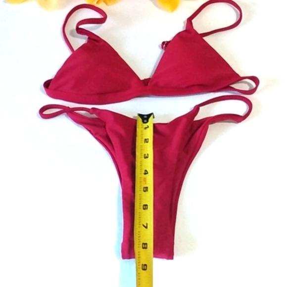 BURGUNDY TRIANGLE HI-CUT STRING BIKINI SET SIZE MD - Picture 7 of 8